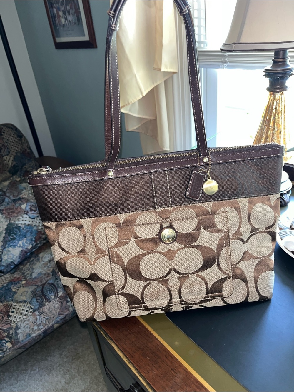 Coach Brown Signature Canvas Tote with hangtag